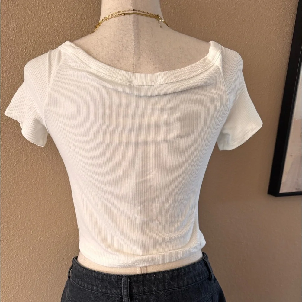 White Off-Shoulder Crop Top - Picture 5 of 8